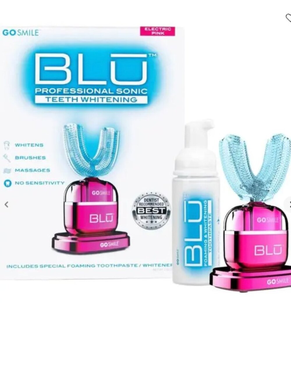 GO SMILE Sonic BLU Hands-Free Professional Teeth Whitening Kit - Electric Pink